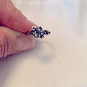 Blue Topaz and Marcasite sterling silver ring